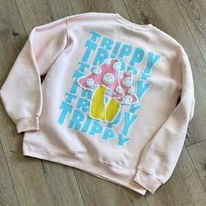 Trippy Mushroom Graphic Sweatshirt - Pastel Pink